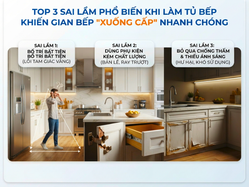 Top 3 Sai Lầm Phổ Biến Khi Làm Tủ Bếp Khiến Gian Bếp “Xuống Cấp” Nhanh Chóng